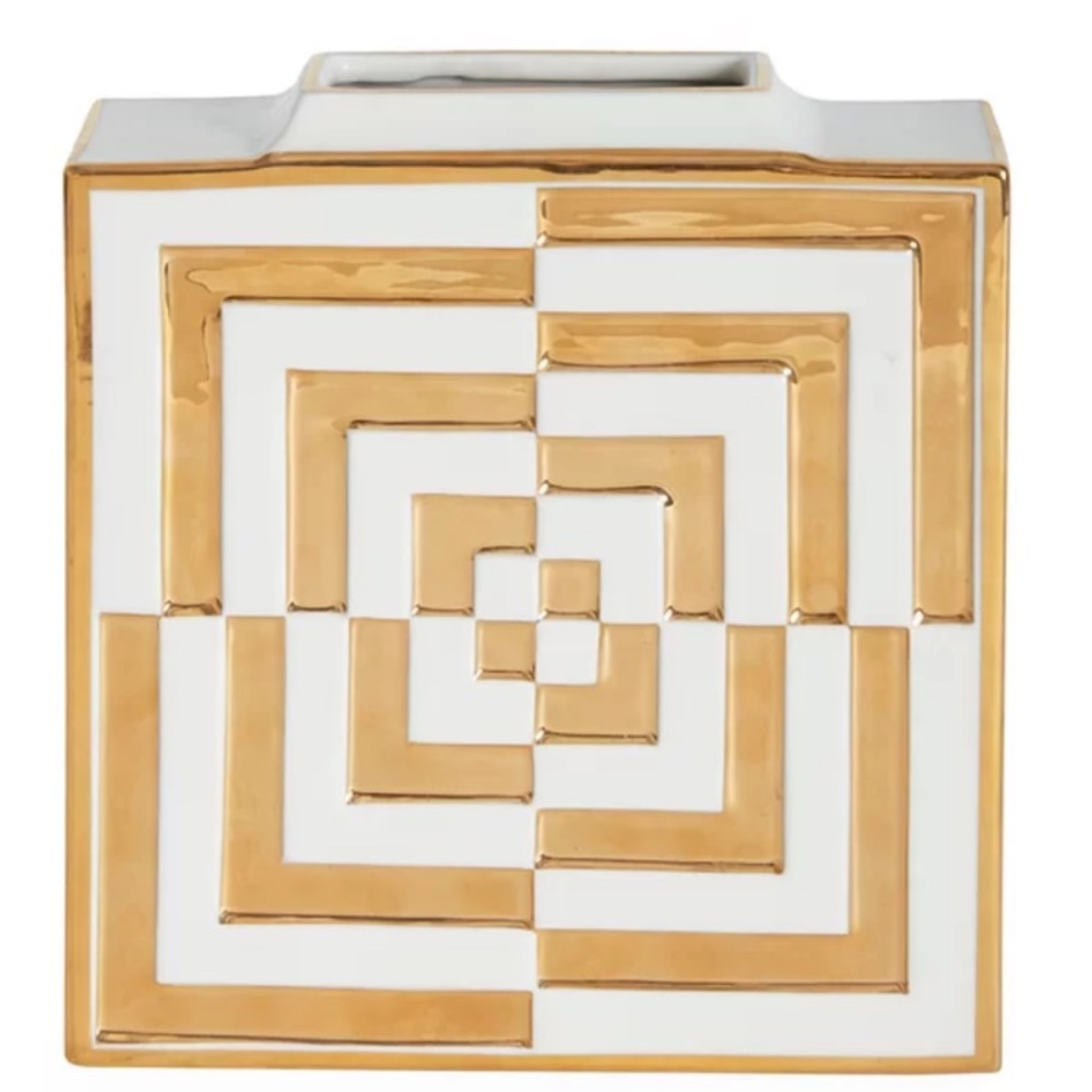Jonathan Adler Gold and White Modern Accent Vase